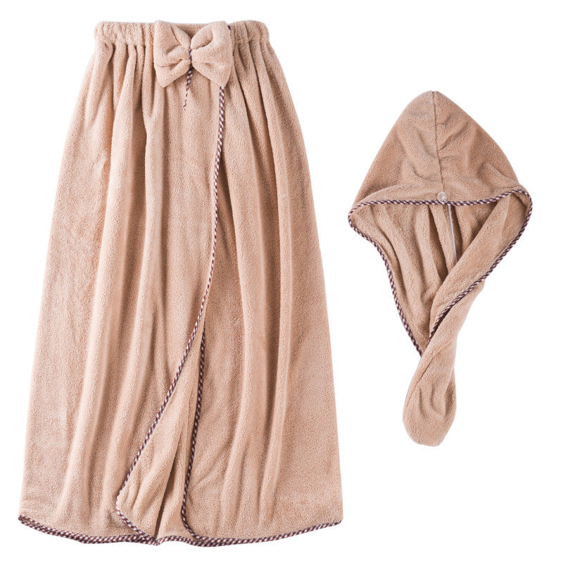 Badekjole med koralfleece og hårtørrerhætte til kvinder