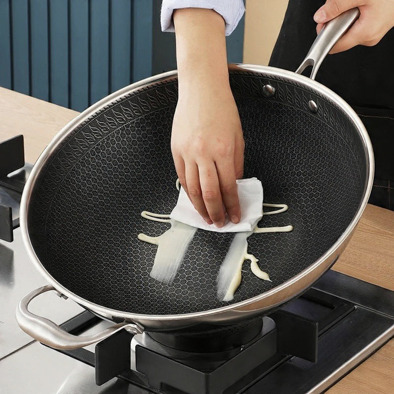 316 rustfrit stål dobbeltsidet bikageformet wok