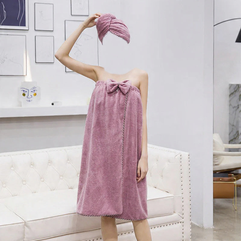 Badekjole med koralfleece og hårtørrerhætte til kvinder